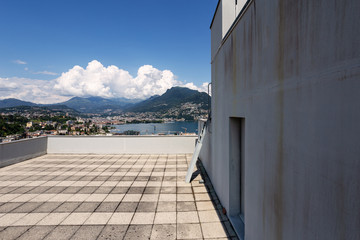 Roof of a building overlooking the lake of Lugano