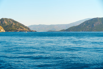 Turkey: Aegean Sea and mountain views.