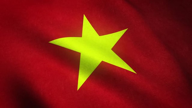 Realistic flag of Vietnam waving with highly detailed fabric texture.