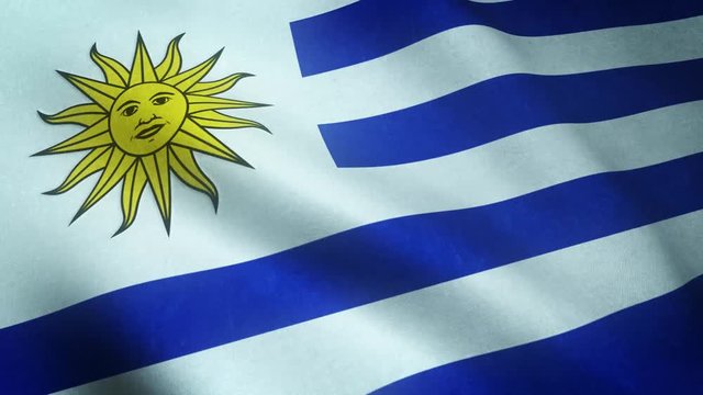 Realistic flag of Uruguay waving with highly detailed fabric texture.