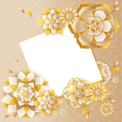 Decorative floral design template. Paper cut flowers vector illustration