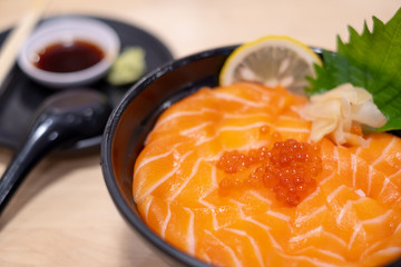 Donburi, Japanese Rice with Salmon and Salmon roe ,Ikura