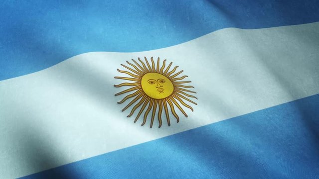 Realistic flag of Argentina waving with highly detailed fabric texture.