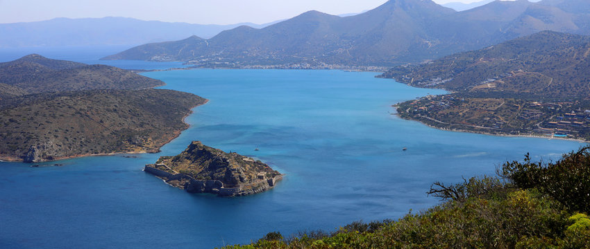 Bucht der Halbinsel Spinalonga, Insel Kreta, Griechenland, Europa, Panorama