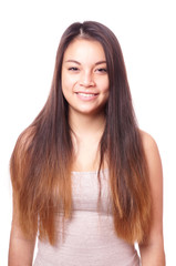 smiling young asian woman with long hair