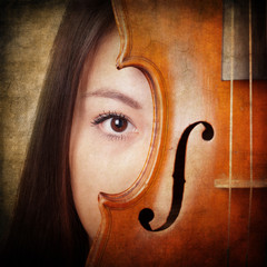 retro themed music concept girl portrait with violin