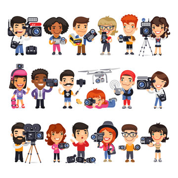 Cameramen Flat Cartoon Characters
