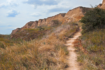 path on high coast by the sea, beautiful coastal landscape, travel concept