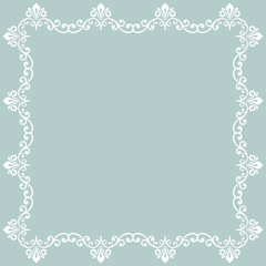 Classic square white frame with arabesques and orient elements. Abstract ornament with place for text. Vintage pattern