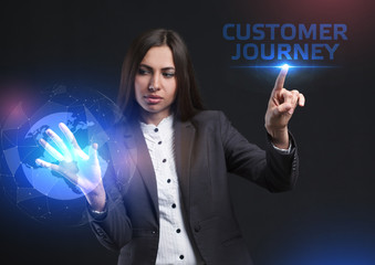 The concept of business, technology, the Internet and the network. A young entrepreneur working on a virtual screen of the future and sees the inscription: Customer journey