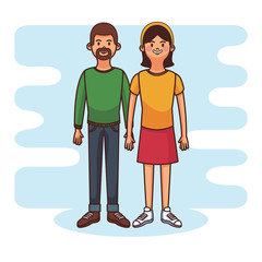 Young and cute couple over colorful background vector illustration graphic design