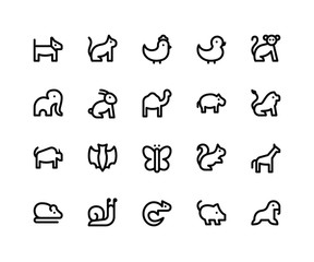 Simple Set of Animal Related Vector Line Icons. Contains such Icons as dog, cat, chick, duck, monkey and More. pixel perfect vector icons based on 32px grid editable strokes.