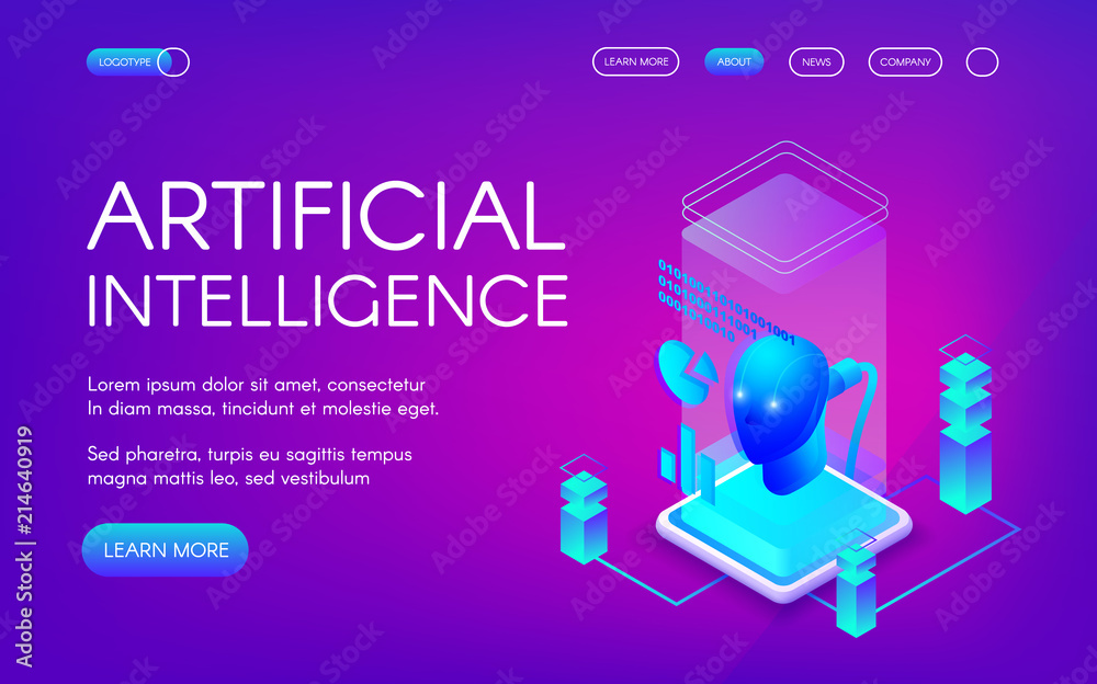 Poster artificial intelligence vector illustration of future innovation technology. digital human brain or 