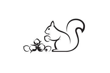 black icon of squirrel with nuts on white background