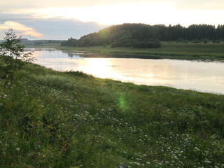 sunset over the river in summer