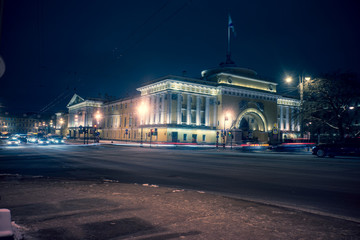 Naklejka premium view of the winter St. Petersburg. Night lights of the city. architecture