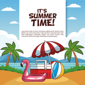 Its summer time poster with beautiful beach scenery vector illustration graphic design