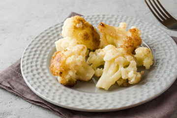 Florets of cauliflower batter fried in oil on the plate