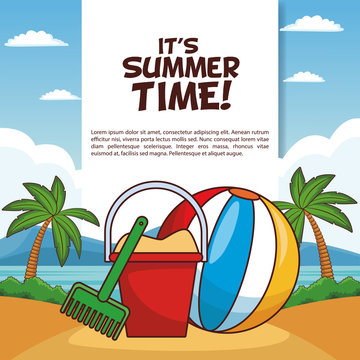 Its summer time poster with beautiful beach scenery vector illustration graphic design