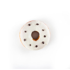 Glazed donut, top view on white background, isolated. Chocolate drawing