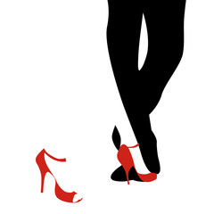 Legs of woman and man dancing tango on white background - obrazy, fototapety, plakaty