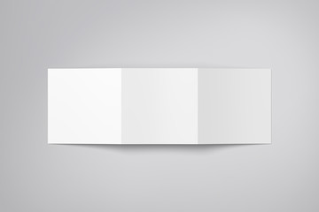 Brochure mock-up isolated. Hovering blank tri fold paper brochure on background. Mock up opened magazine, journal, booklet, postcard, flyer, business card or brochure. Cover for your design.
