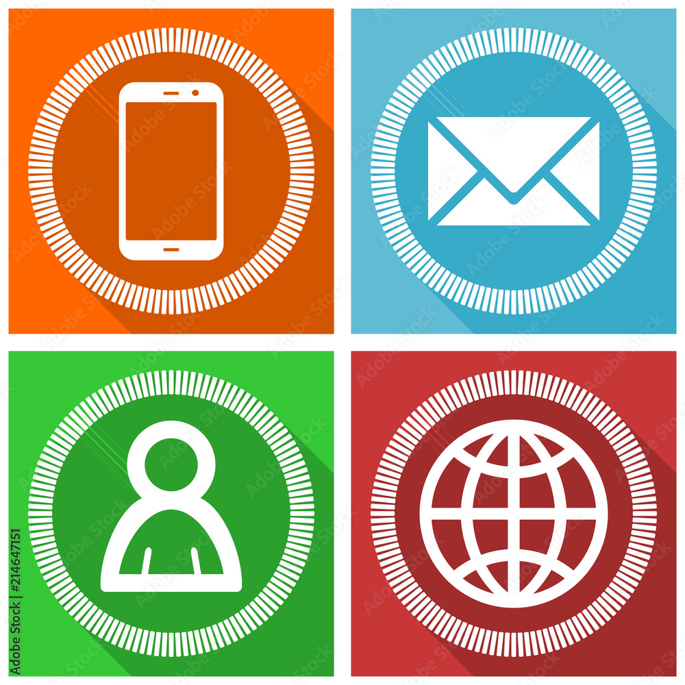 Aufkleber internet vector icons. smarphone, email, globe and user icon set.