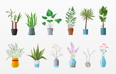 Fototapeta na wymiar Set of plants and flowers. Cartoon vector illustration