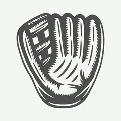 Vintage retro baseball glove. Monochrome graphic art. Vector Illustrattion.