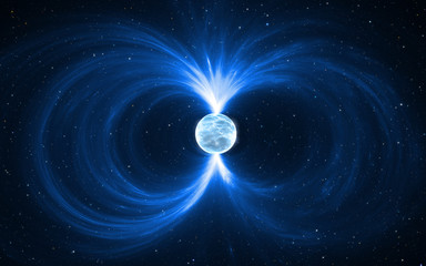 Obraz premium Magnetar - gwiazda neutronowa w kosmosie. Do użytku w projektach dotyczących nauki, badań i edukacji.