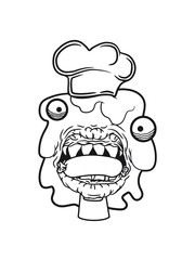 wurst kochen essen chef koch schürze hunger lecker gefährlich bazille virus bakterie ansteckend krank monster schleimig schleim ekelig horror halloween böse frech comic cartoon clipart