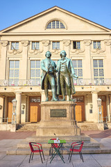 Famous sculpture of Goethe and Schiller in the city of Weimar in Germany / Most famous classical...