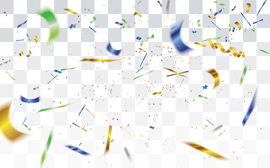 Abstract defocused confetti in the national colors of Brazil isolated on transparent background.Vector illustration.