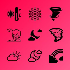 Vector icon set about weather with 9 icons related to object, gale, shape, powerful, strength, nobody, snow, supercell, meadow and forest