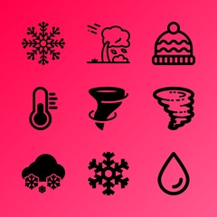 Vector icon set about weather with 9 icons related to gulf, leaf, traffic, concept, sport, highway, warning, thread, natural and yarn