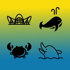 Vector icon set  about sea with 4 icons related to mediterranean, mammal, outdoors, church and cityscape