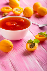 apricot jam fruit fresh wooden background