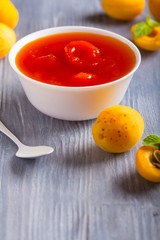 apricot jam fruit fresh wooden background