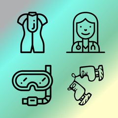 Vector icon set  about fitness and sport with 4 icons related to beach, dinner, avocado, suit and island