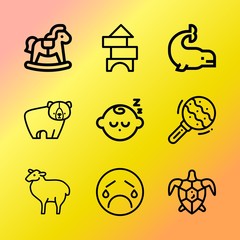 Vector icon set about baby with 9 icons related to cute, one, fauna, yellow, penguin, funny, mom, parent, preschool and safari