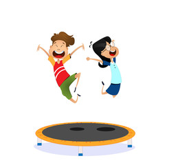 Happy cartoon boy and girl jumping - 214652934