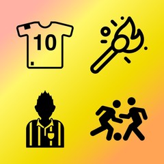 Vector icon set  about soccer with 4 icons related to game, ignite, texture, men and people