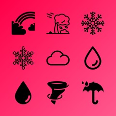 Vector icon set about weather with 9 icons related to modis, yellow, bright, freshness, clouds, blizzard, snowflake, big, cloudy and table