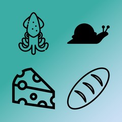 Vector icon set  about kitchen with 4 icons related to symbol, fishing, progress, set and vector