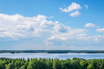 Lake on a Sunny Summer Day, blue sky with clouds