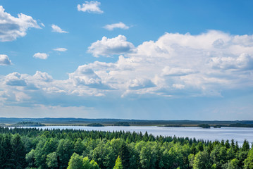 Lake on a Sunny Summer Day, blue sky with clouds