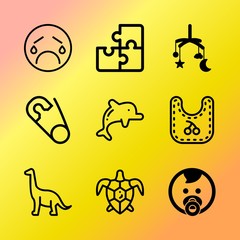 Vector icon set about baby with 9 icons related to life, innocent, person, kids, horse, claws, cute, apartment, joy and one