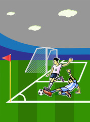 Obraz premium two players in the corner of a football field