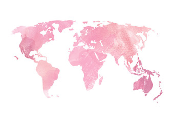 Soft Pink Purple World map illustration Watercolor stains texture