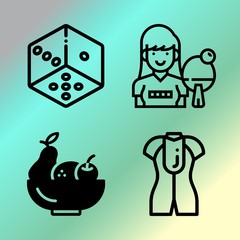 Vector icon set  about fitness and sport with 4 icons related to opportunity, cube, play, wetsuit and gaming